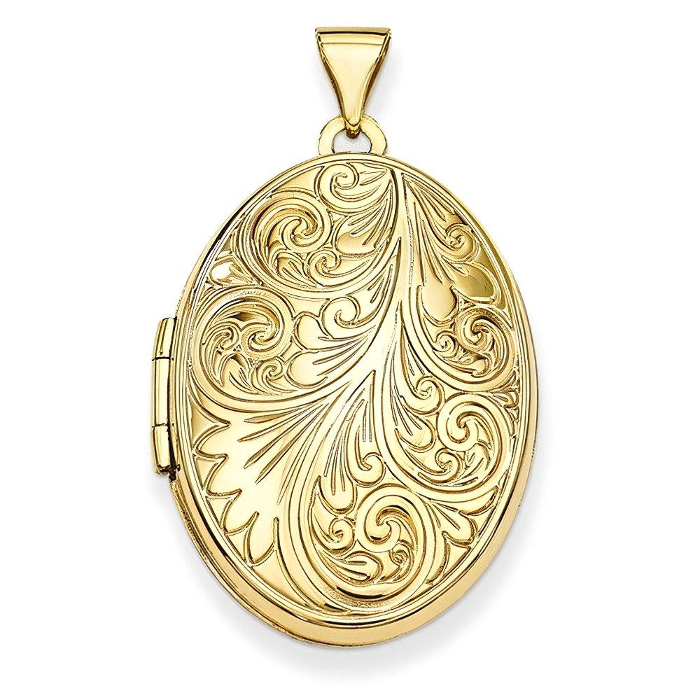 Solid 14K Yellow Gold Floral Oval Photo Locket