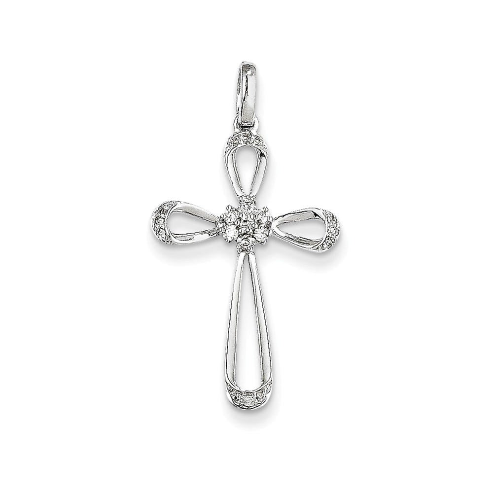 14K White Gold Diamond Open Teardrop Cross Pendant