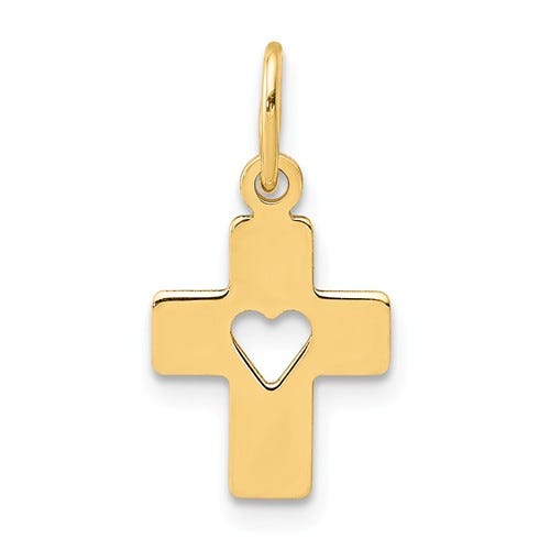 14K Polished Cross With Heart Pendant