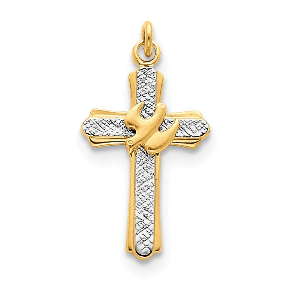 Rhodium-Plated And 18K Gold-Plated Dove Cross Charm