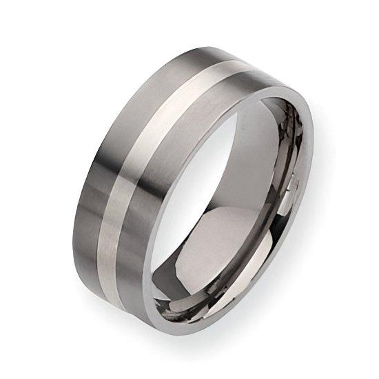 Titanium Sterling Silver Inlay Approx. 0.31 Inch Satin Wedding Band