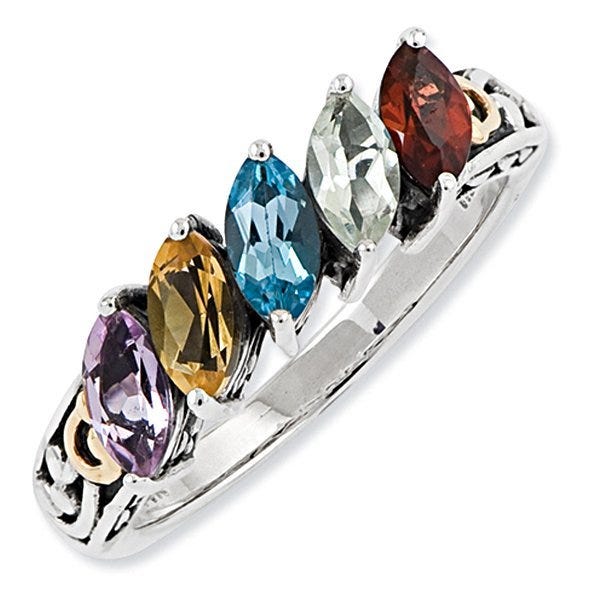Sterling Silver & 14K Five-Stone Antiqued Mother's Ring