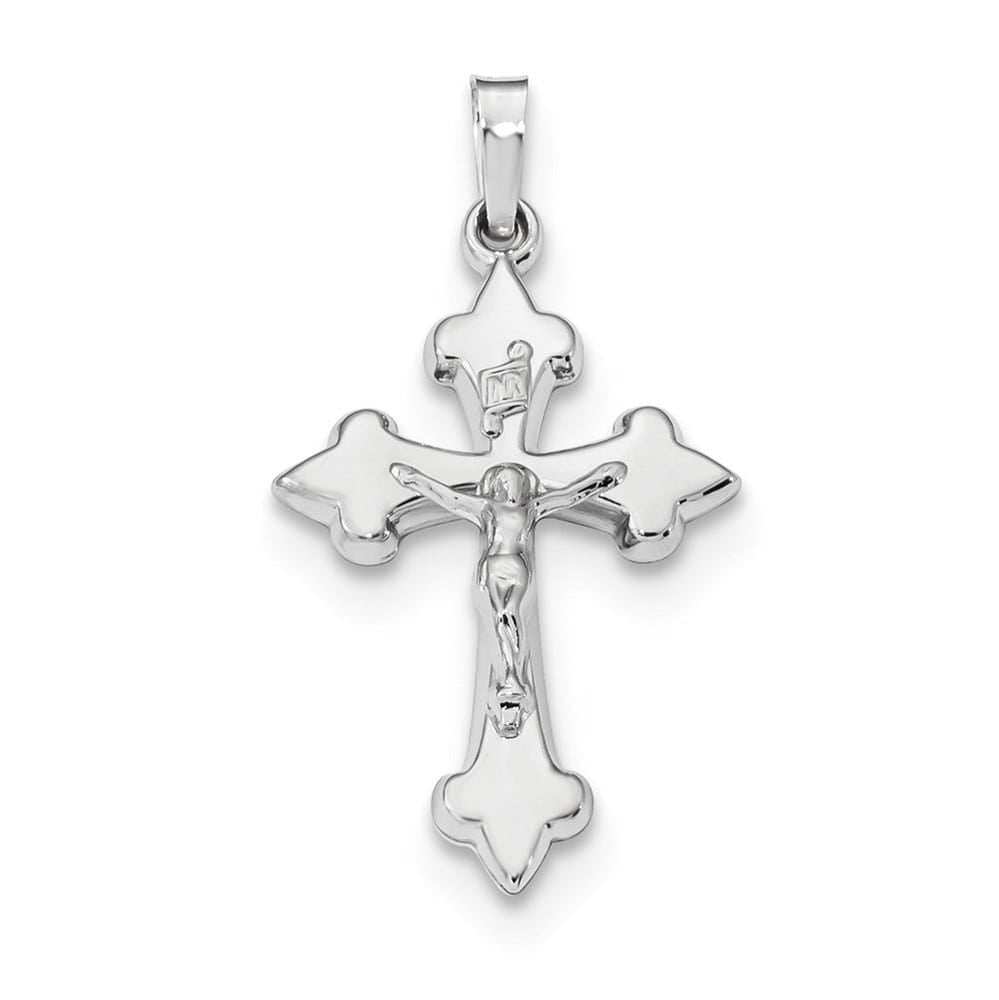 14K White Gold Polished Fleur De Lis Crucifix Pendant