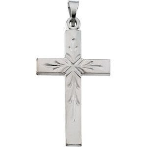 14K White Gold Sunburst-Center Cross Pendant