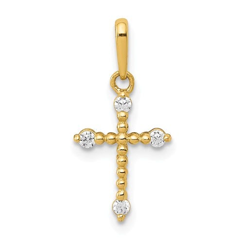 14K Yellow Gold Cz Beaded Cross Charm
