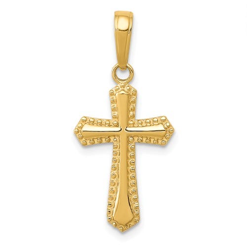 14K Passion Beaded-Edge Cross Pendant