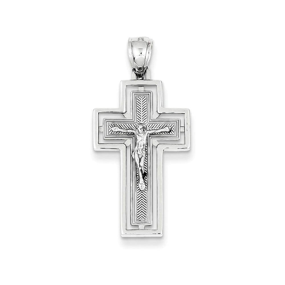 14K White Gold Polished Crucifix Pendant
