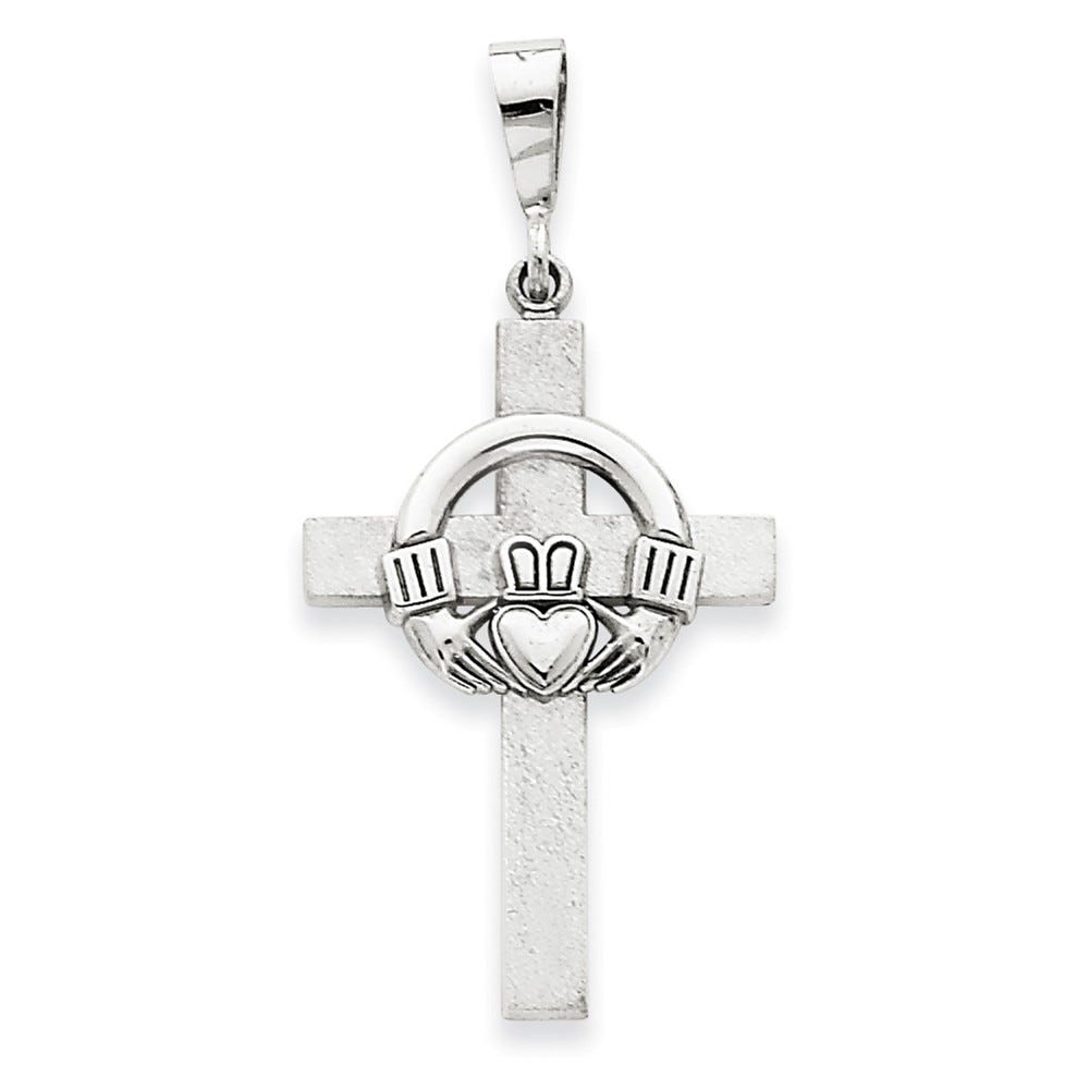 14K White Gold Claddagh Cross Pendant