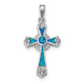 Sterling Silver Opal And Cz Cross Pendant