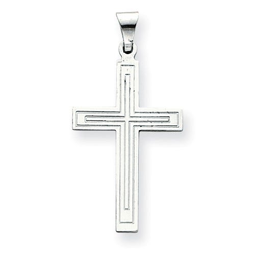 14K White Gold Double Outline Cross Pendant