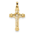 14K Two-Tone Polished Inri Block-Terminals Crucifix Pendant