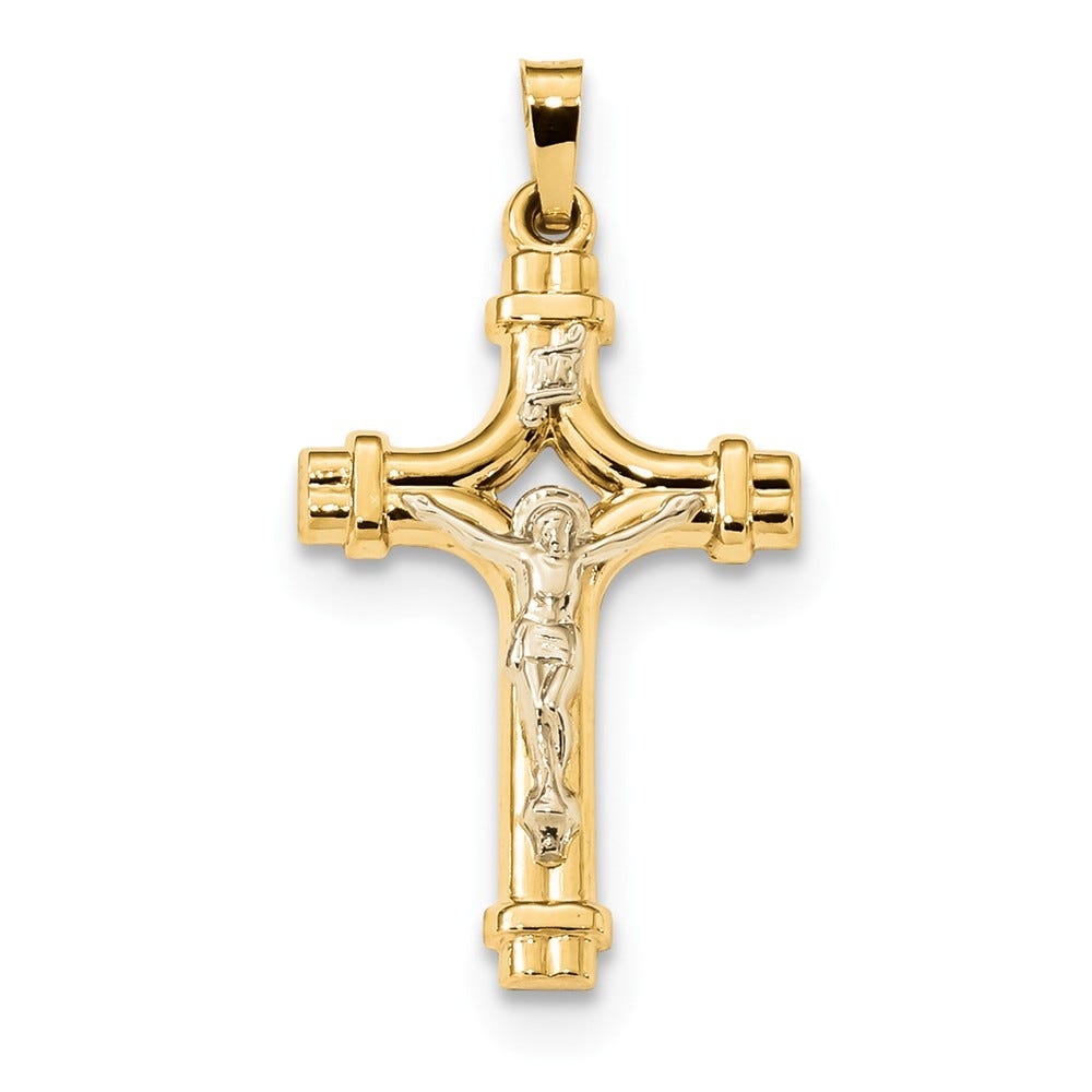 14K Two-Tone Polished Inri Crucifix Pendant