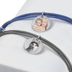 Sterling Silver Leather Rope Bracelet With Photo Engraved Charm