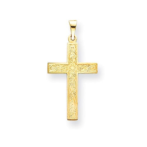 14K Gold Floral Cross Pendant