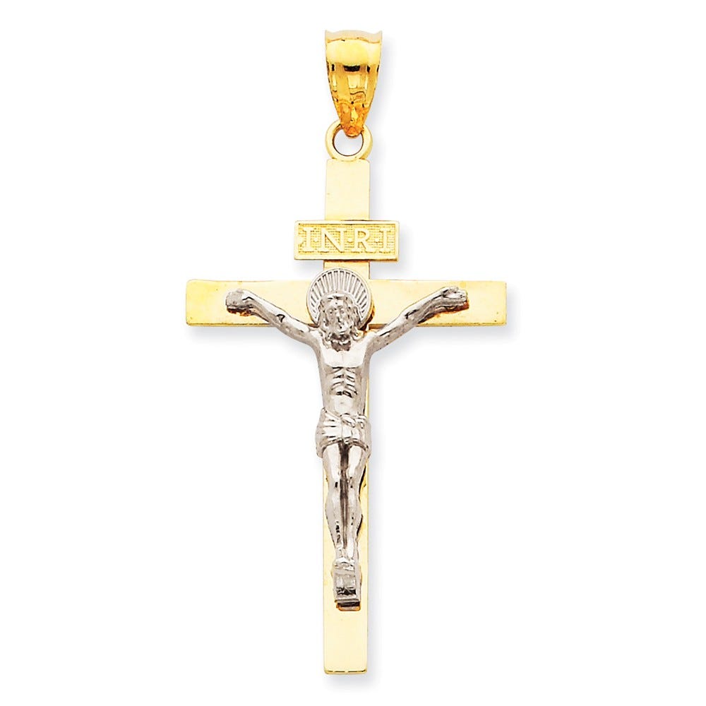 Two-Tone Inri Block-Arm Crucifix Pendant