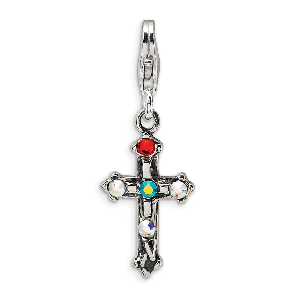 Sterling Silver Crystal Cross Charm