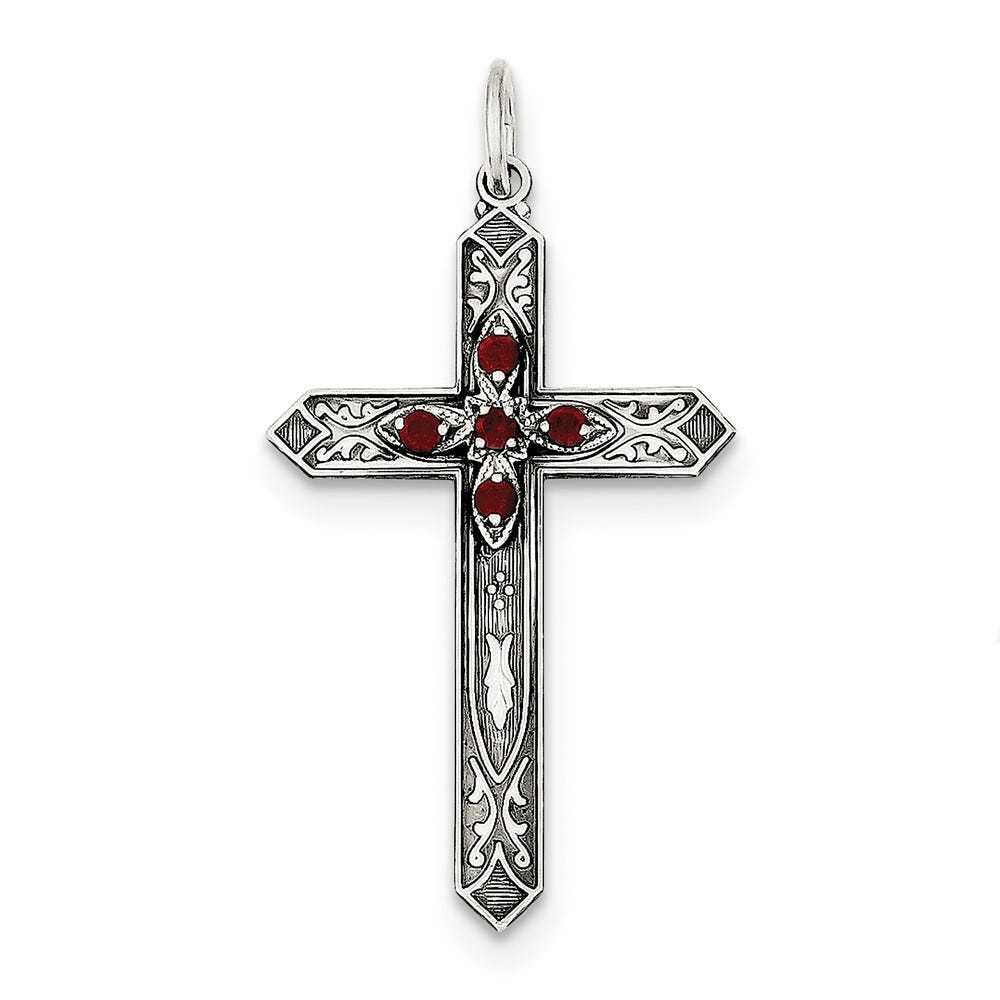 Sterling Silver January Birthstone Cross Pendant