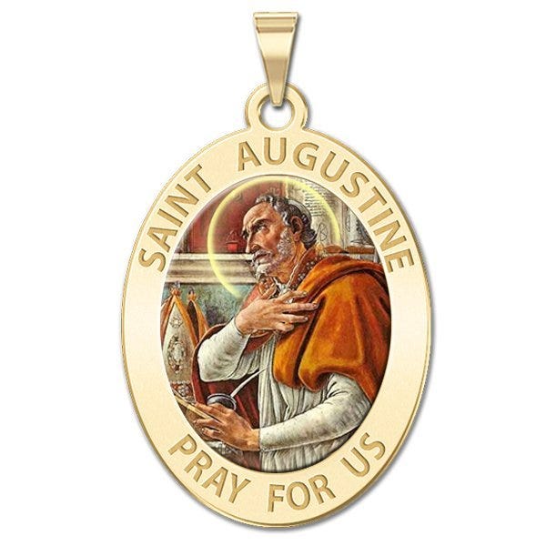 Saint Augustine Of Hippo Oval Color Religious Medal