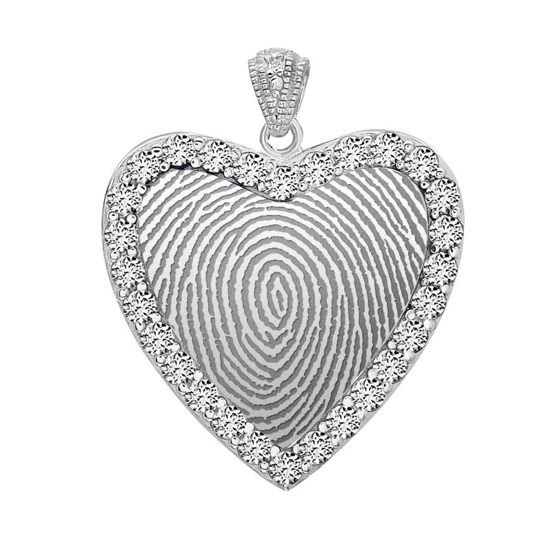 Custom Fingerprint Heart Pendant with Cubic Zirconias