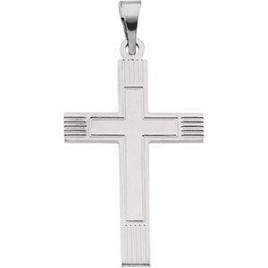 14K White Gold Grooved-Arm Cross Pendant