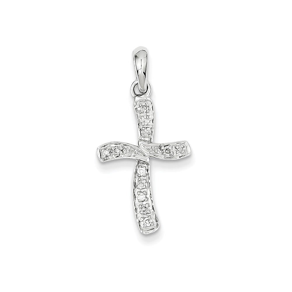 14K White Gold Diamond Cross Pendant