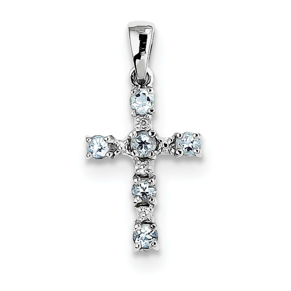 Aqua And Diamond Cross Pendant