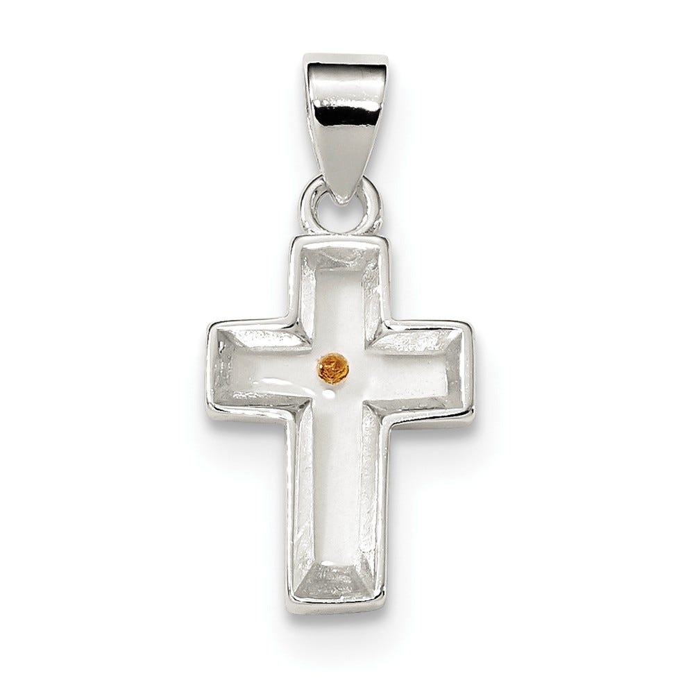Enameled Mustard Seed Cross Pendant