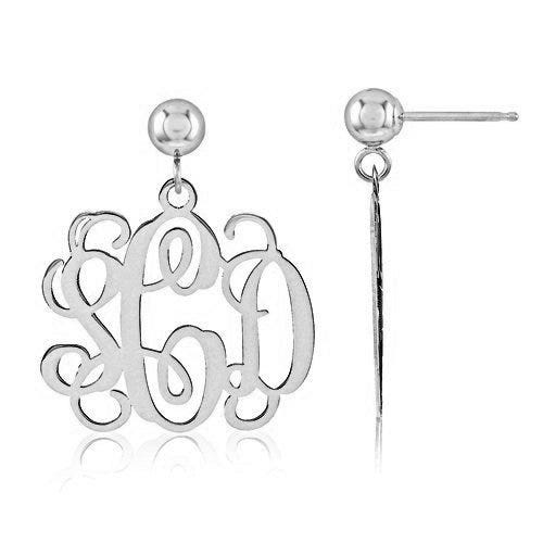 Sterling Silver Outlined Monogram Vine Script Earrings