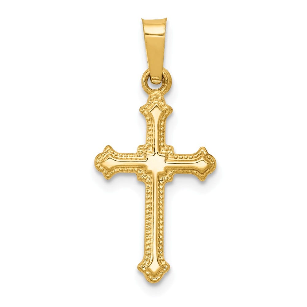 14K Yellow Gold Fleur De Lis Cross Pendant