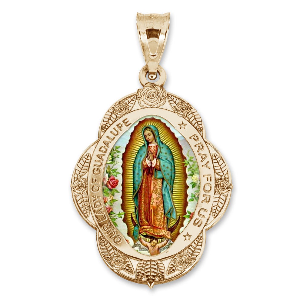 Our Lady Of Guadalupe Oval Floral Trimed Religious Color Medal