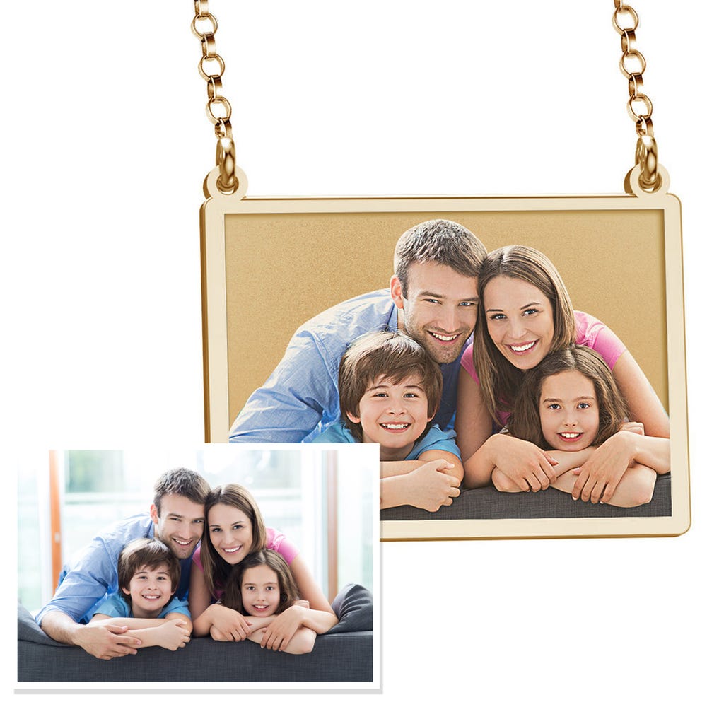 Sideways Rectangle Photo Engraved Necklace with 18" Chain