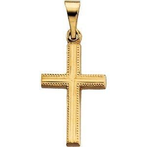 14K Yellow Gold Beaded-Border Cross Pendant