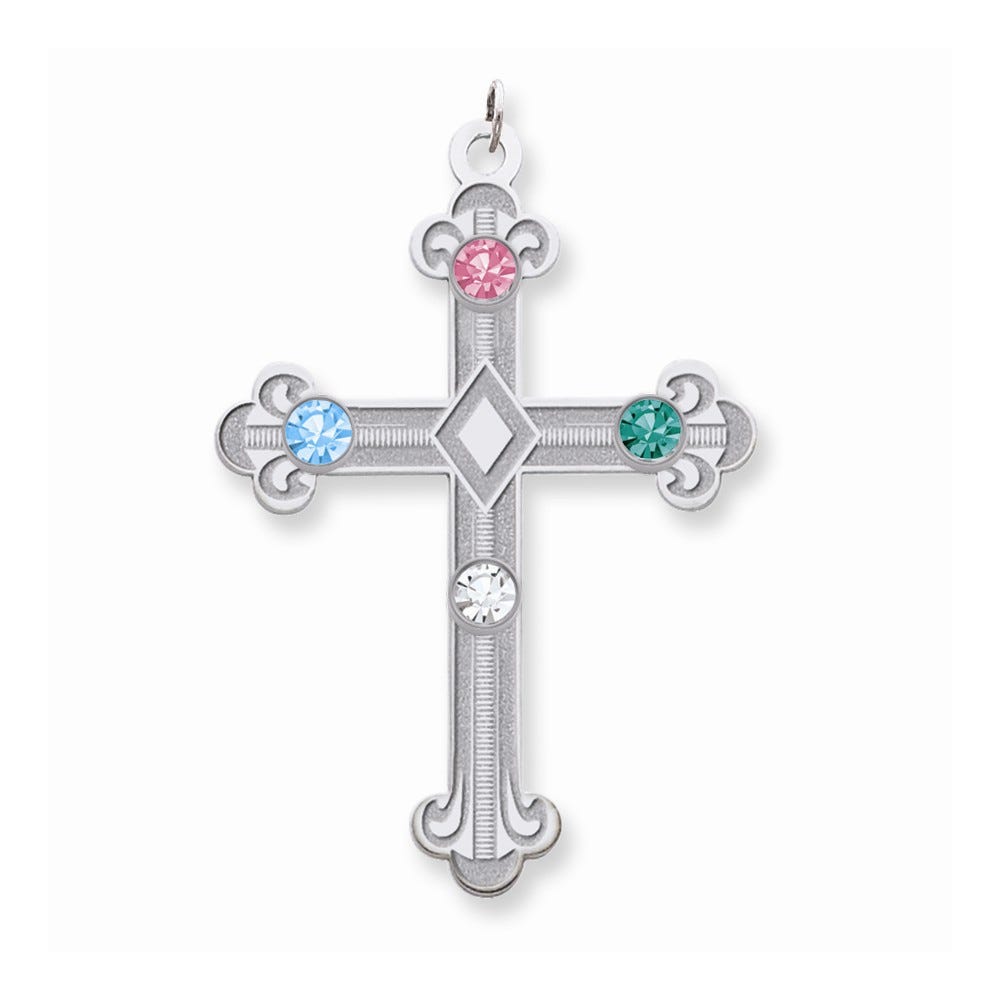 Sterling Silver Crystal Family Cross Pendant