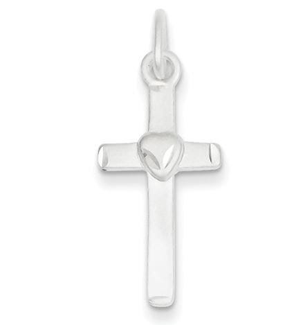 Sterling Silver Heart Center Latin Cross Pendant