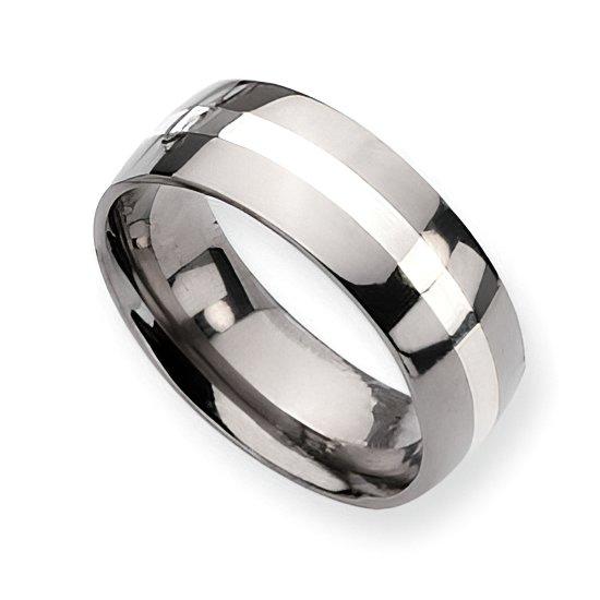 Titanium Sterling Silver Inlay Approx. 0.31 Inch Polished Round Wedding Band