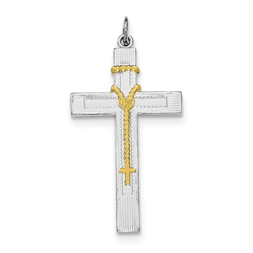 Sterling Silver Rosary On Cross Pendant