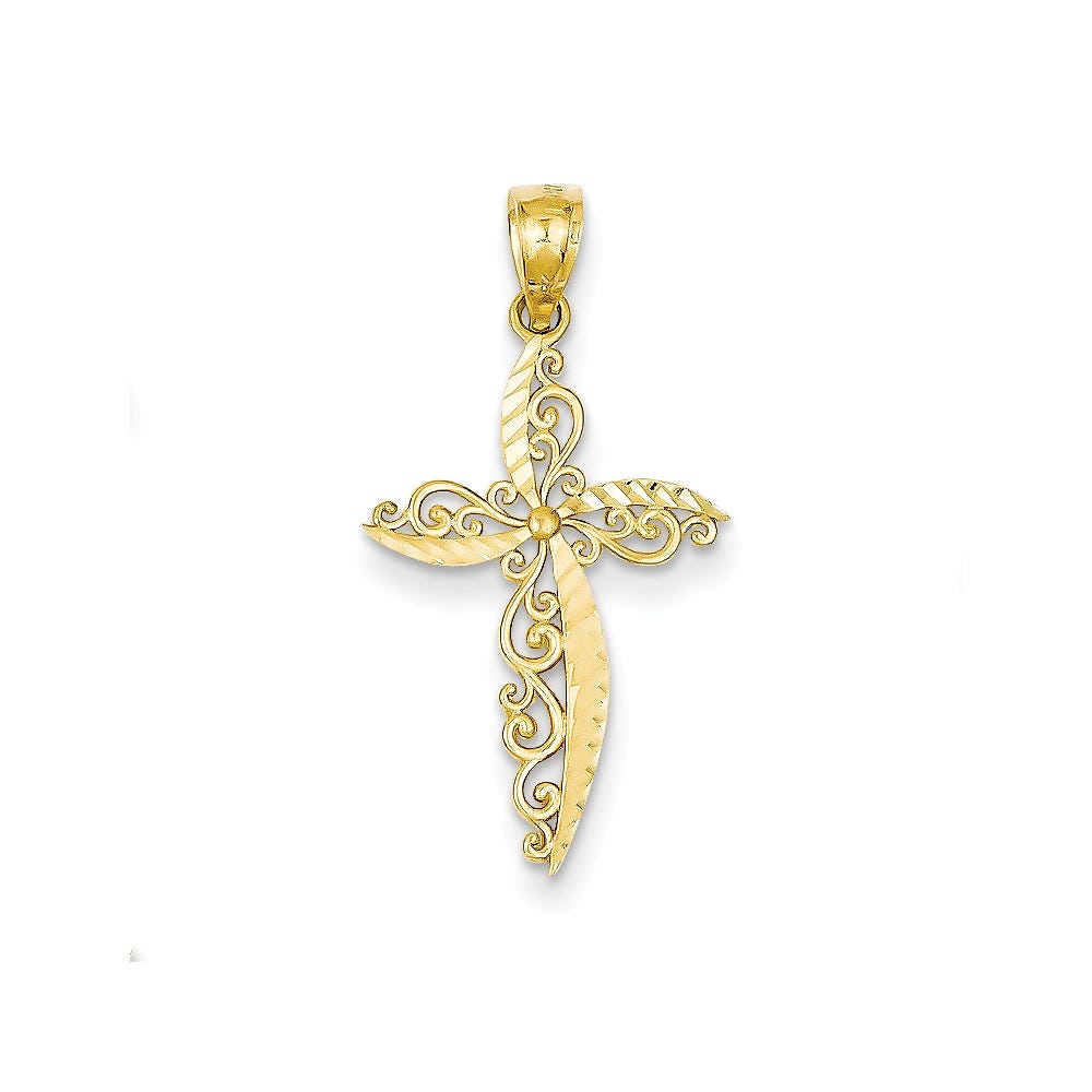 14K Yellow Gold Scroll Design Cross Pendant