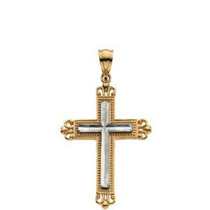 14K Two-Tone Gold Rope Border Cross Pendant