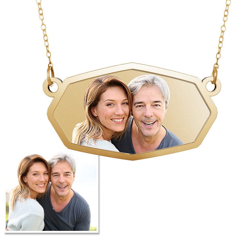 Rounded Hexagon Photo Engraved Necklace with 18" Chain