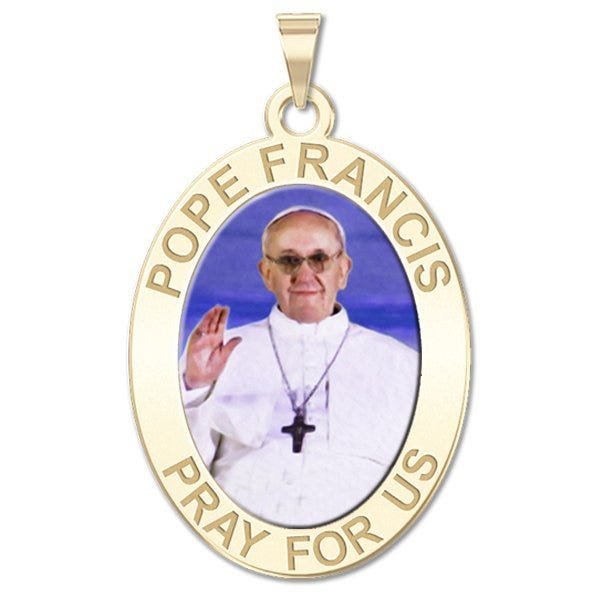 Pope Francis Religious Medal Oval Color Engraved