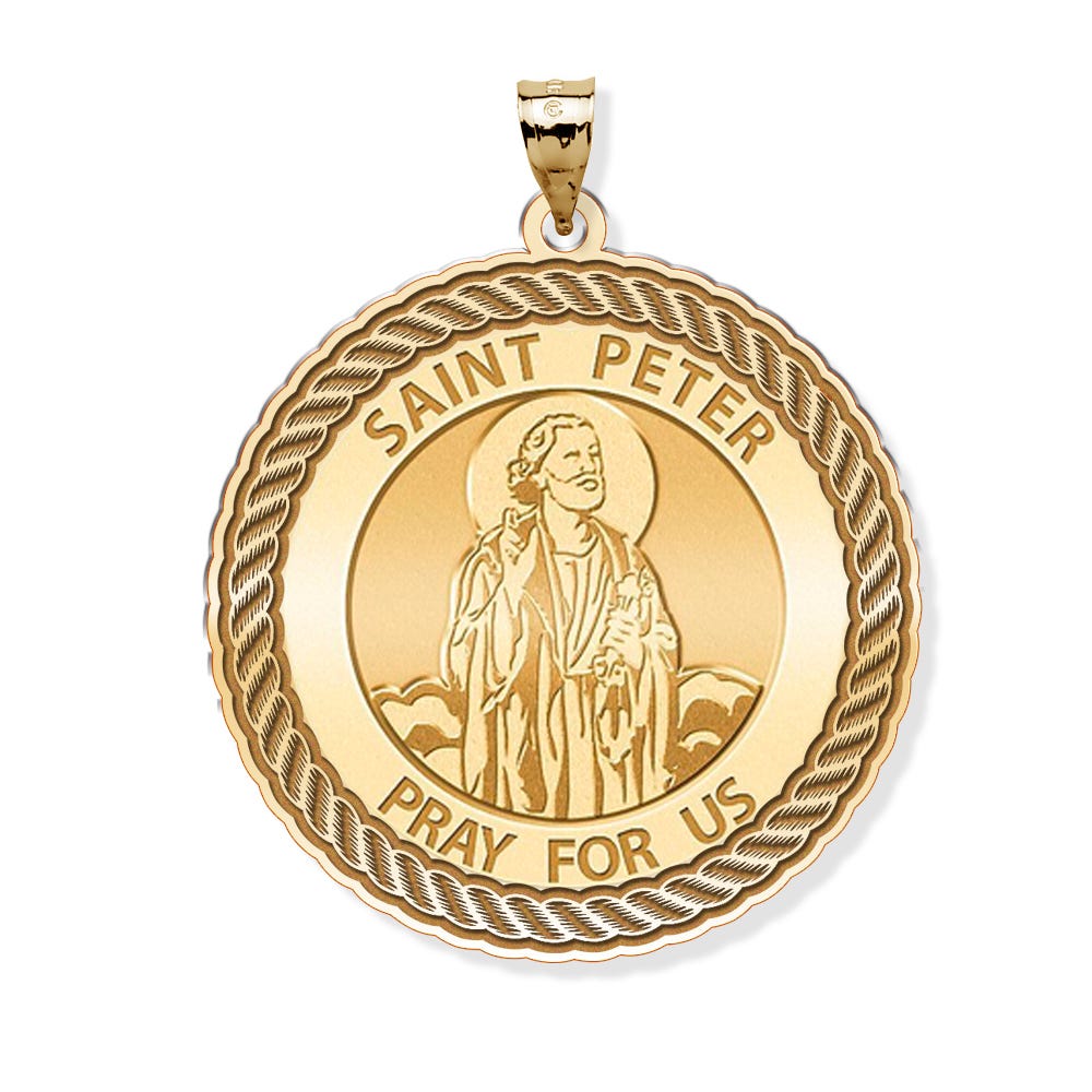 Saint Peter Round Rope Border Religious Medal
