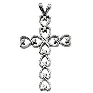 14K White Gold Heart Cross Pendant