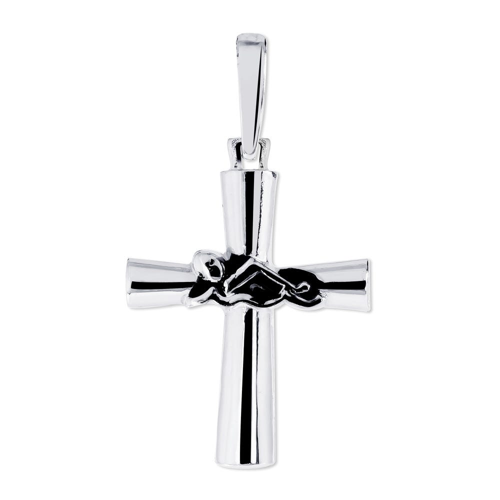 Sterling Silver High Polished Swimmer Cross w/ Antique Finish
