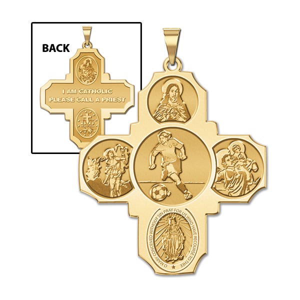 Four Way Cross - Soccer Female Religious Medal