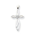 14K White Gold Aa Diamond Marquise-Arms Cross Pendant