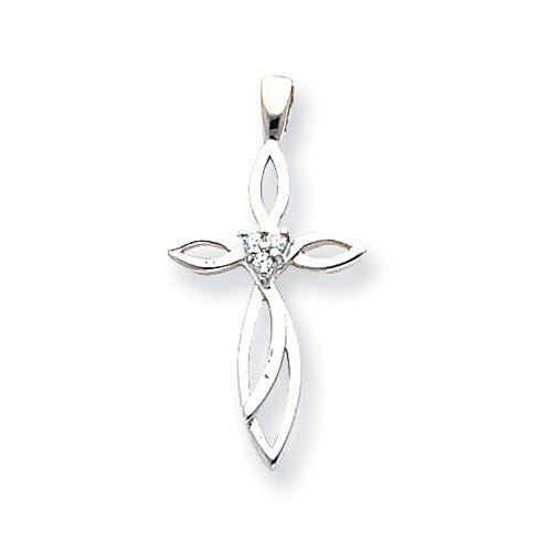 14K White Gold Aa Diamond Marquise-Arms Cross Pendant