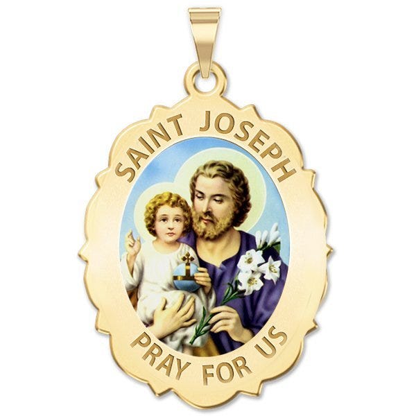 Saint Joseph Religious Scalloped Oval Color Medal