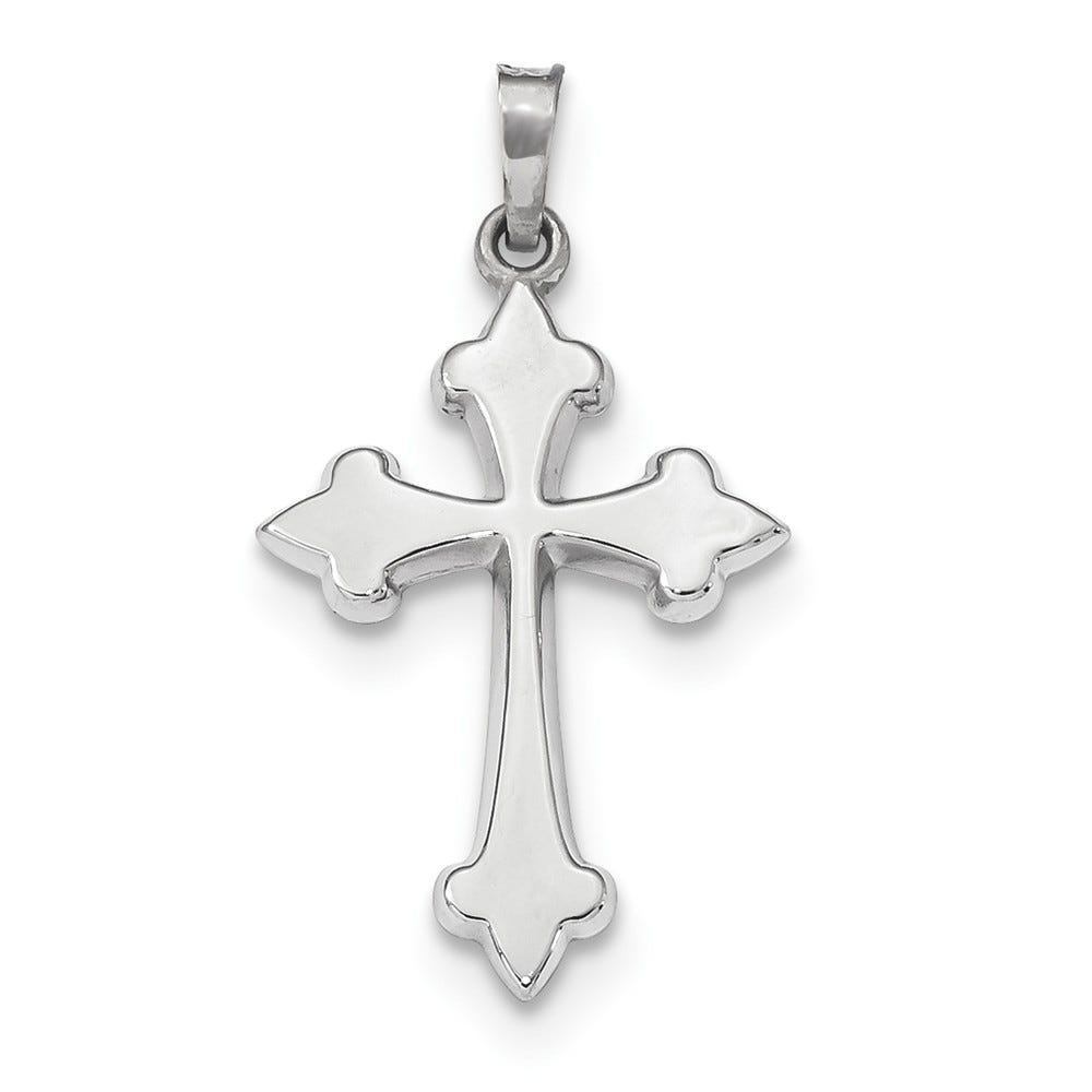 14K White Gold Fleur De Lis Cross Pendant