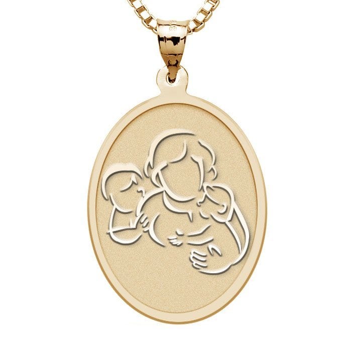 Mother with Son Daughter - Oval Pendant