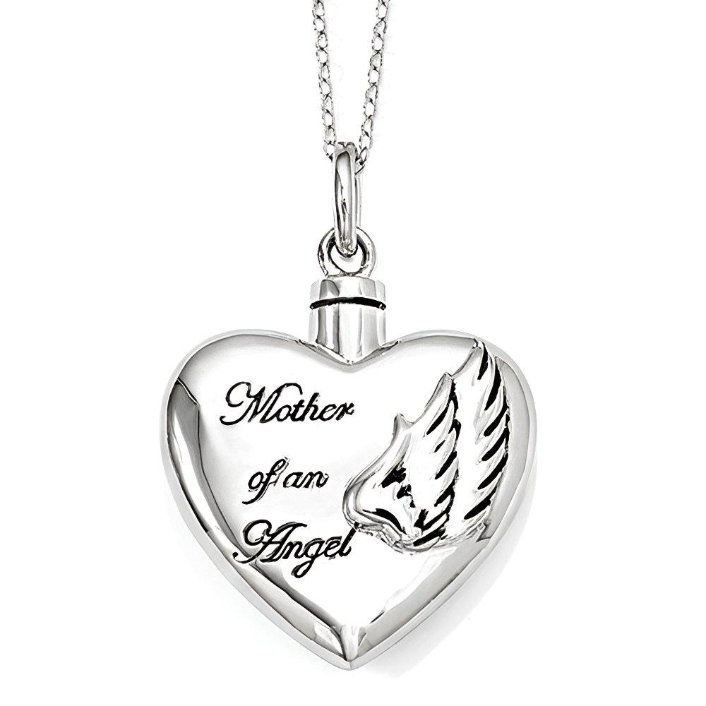 Enameled Mother of An Angel Heart Cremation Ash Holder with 18 Inch Chain